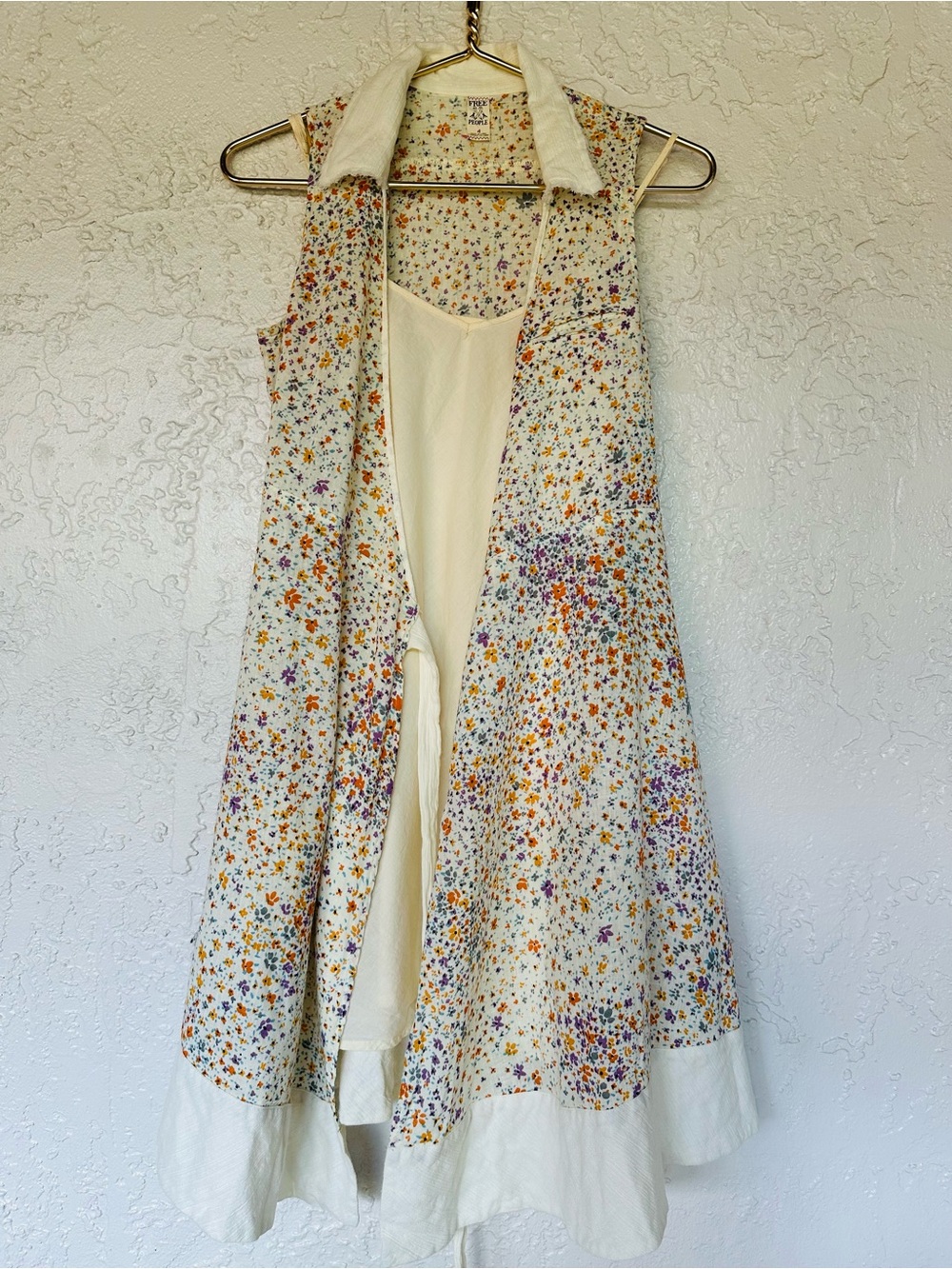 Vintage Free People Linen Cotton Floral Sleeveless Wrap Mini Dress Boho - Picture 7 of 10